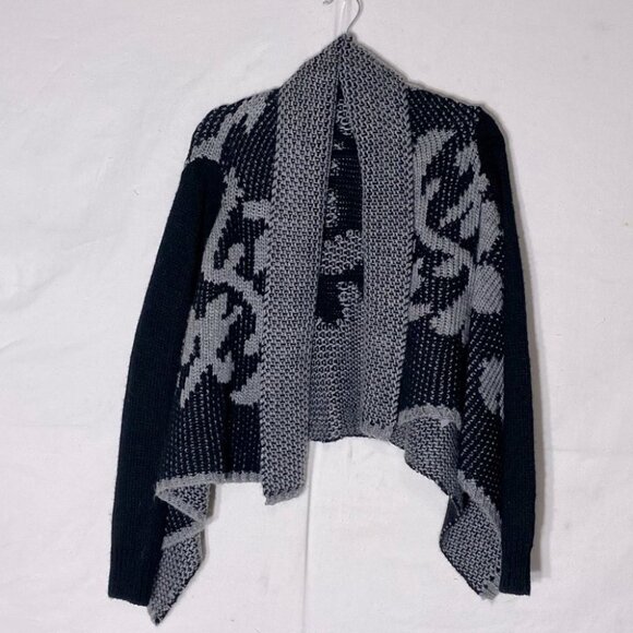 5/$25 Alison Sheri Black Grey Knit Open Front Waterfall Cardigan M - Picture 2 of 11